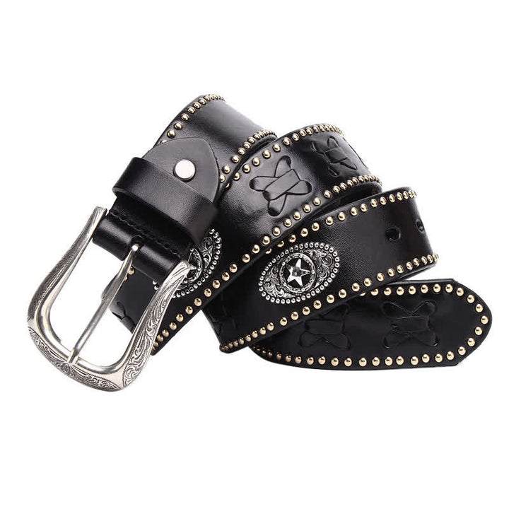Ceinture en cuir à rivets en forme d'étoile à cinq branches de style Weathern