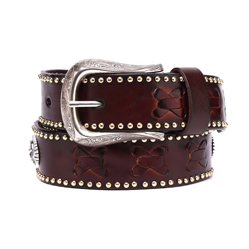 Ceinture en cuir à rivets en forme d'étoile à cinq branches de style Weathern