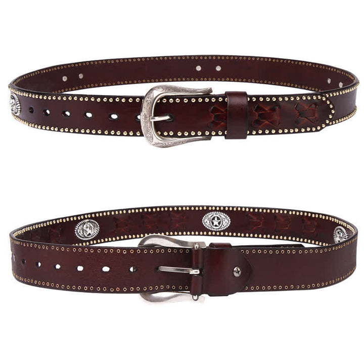 Ceinture en cuir à rivets en forme d'étoile à cinq branches de style Weathern