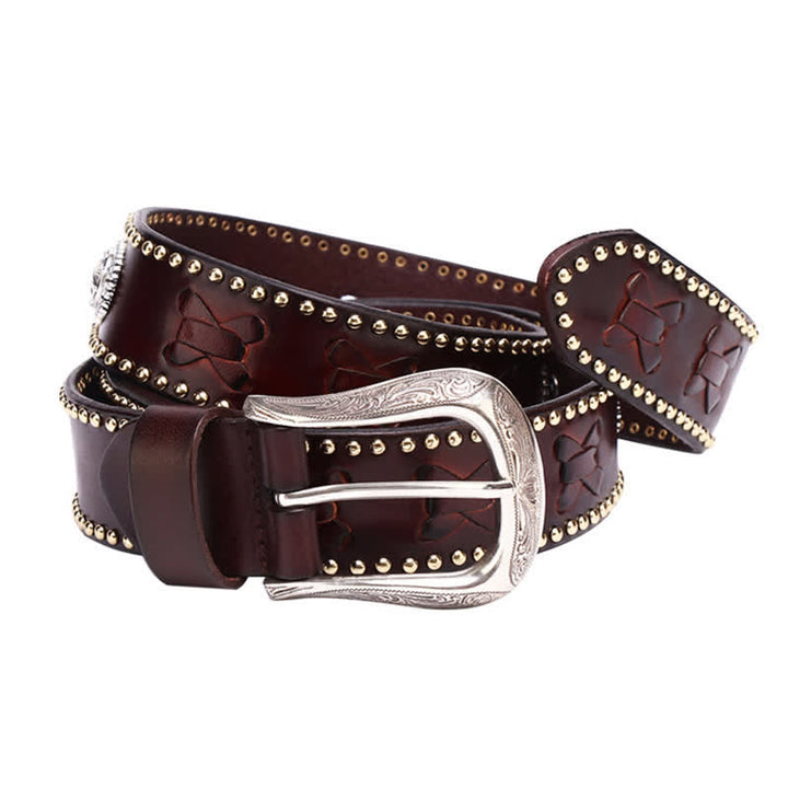 Ceinture en cuir à rivets en forme d'étoile à cinq branches de style Weathern