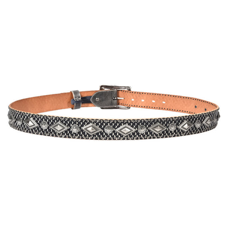 Ceinture en cuir à rivets avec motif peau de serpent