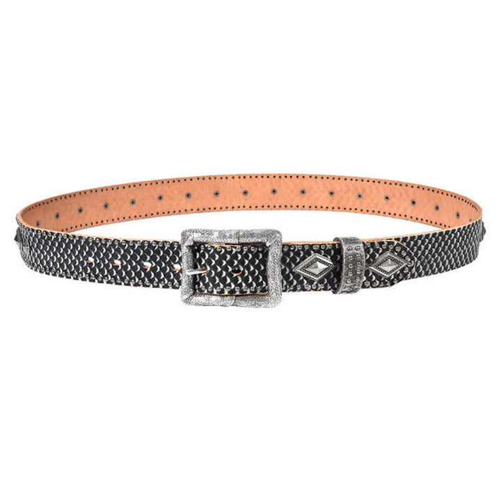 Ceinture en cuir à rivets avec motif peau de serpent