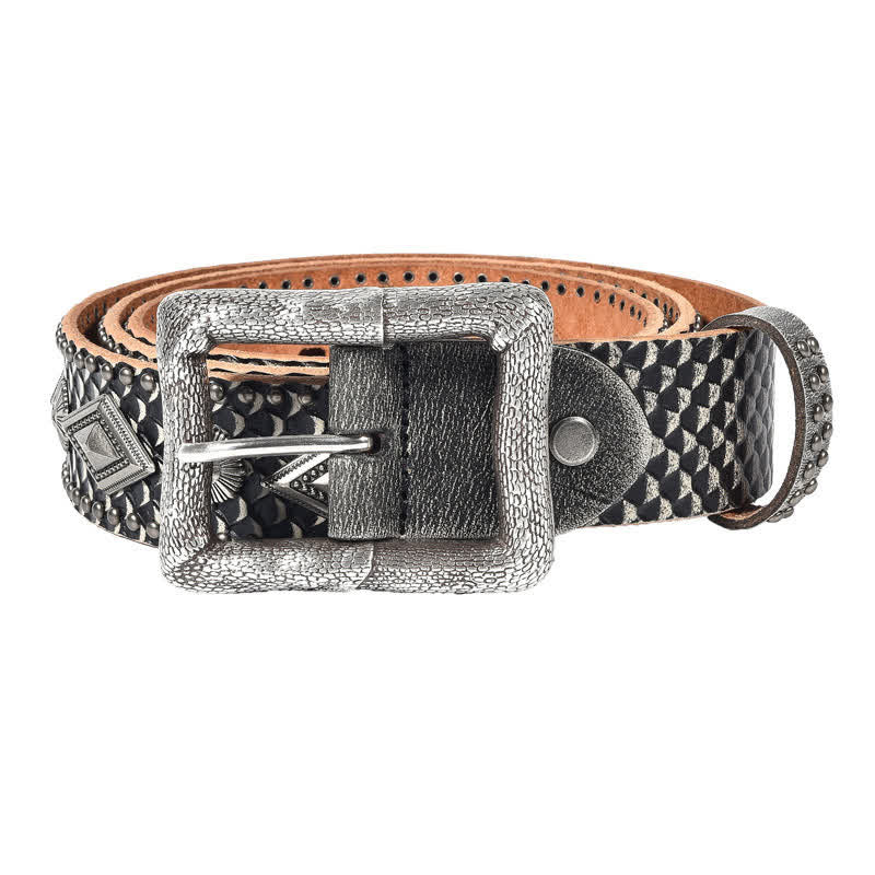 Ceinture en cuir à rivets avec motif peau de serpent