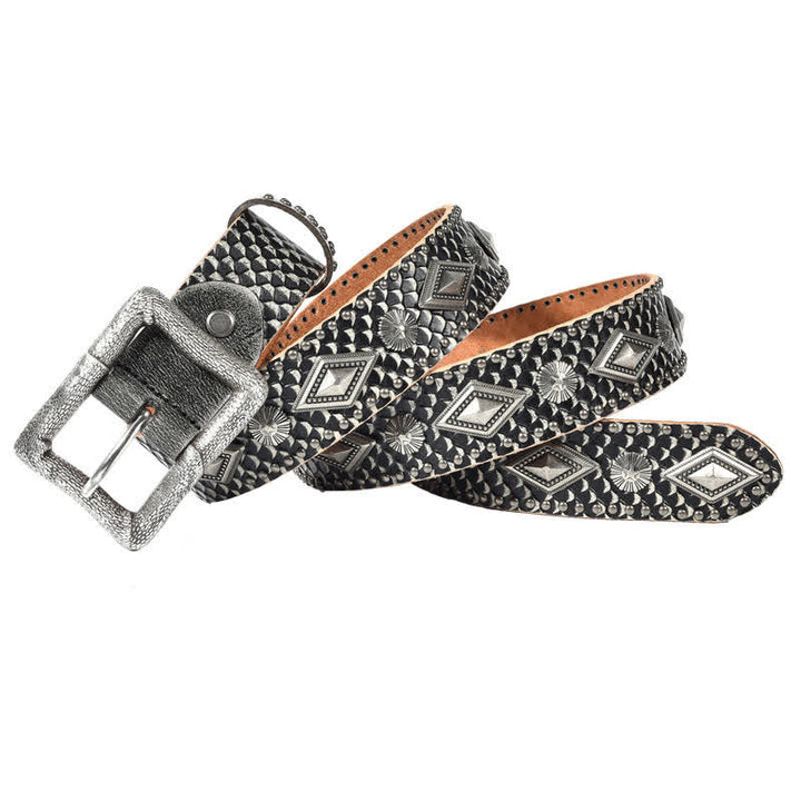 Ceinture en cuir à rivets avec motif peau de serpent