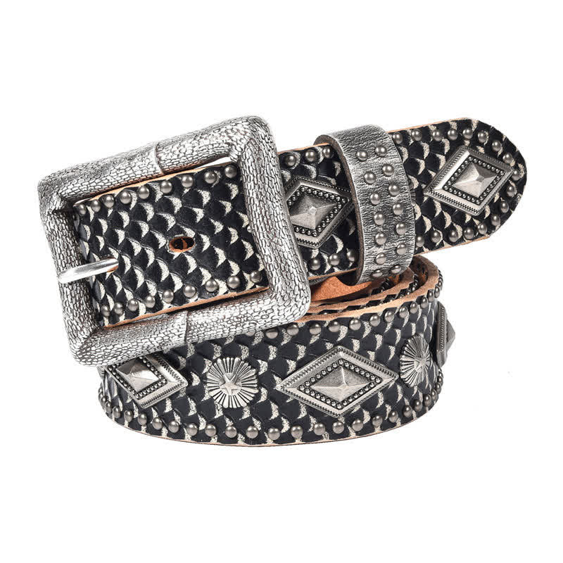 Ceinture en cuir à rivets avec motif peau de serpent