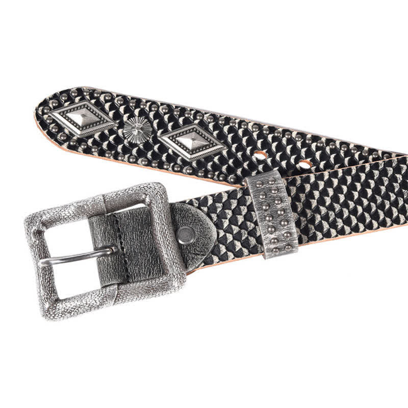 Ceinture en cuir à rivets avec motif peau de serpent