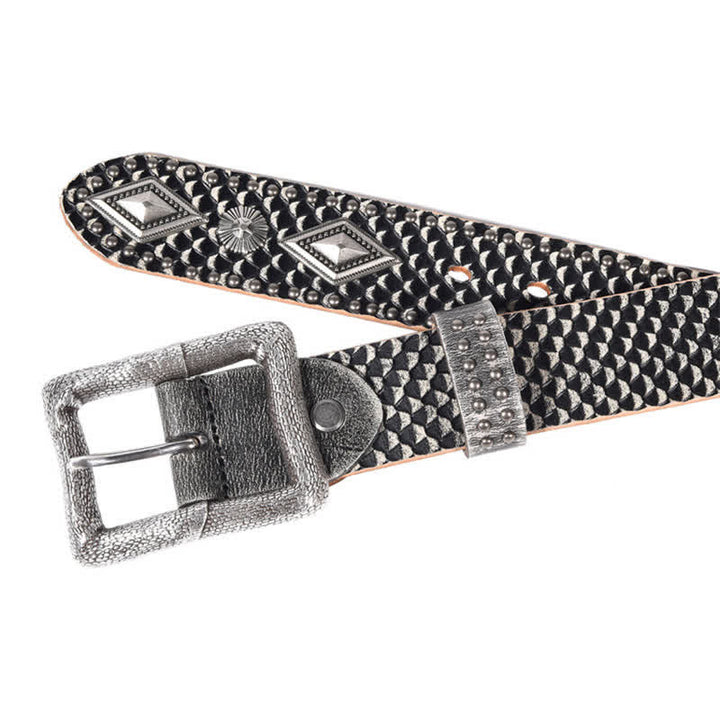 Ceinture en cuir à rivets avec motif peau de serpent
