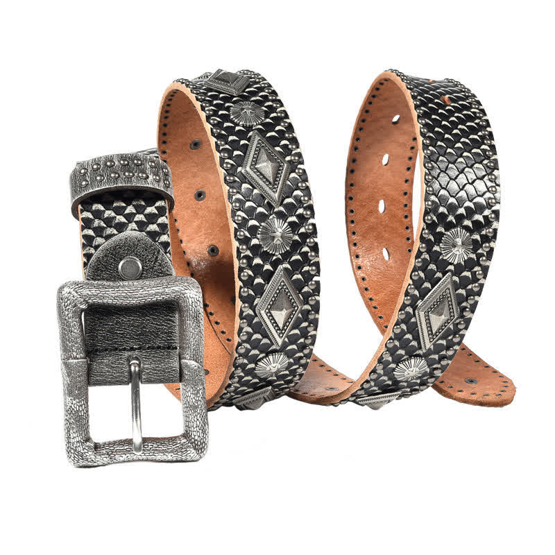 Ceinture en cuir à rivets avec motif peau de serpent