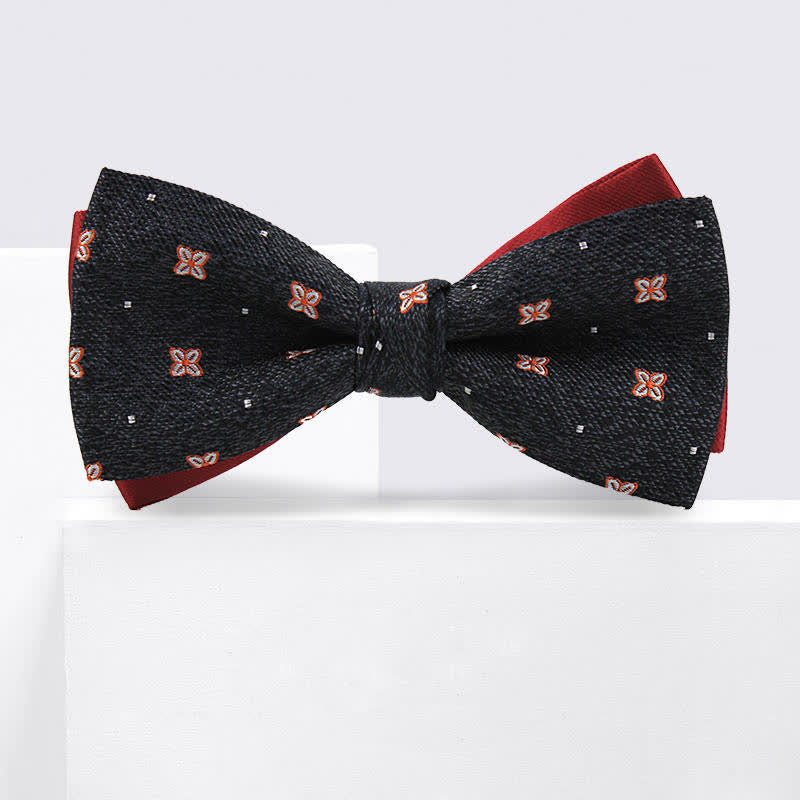 Nœud papillon en soie gris foncé et bordeaux Lucky Stars pour homme