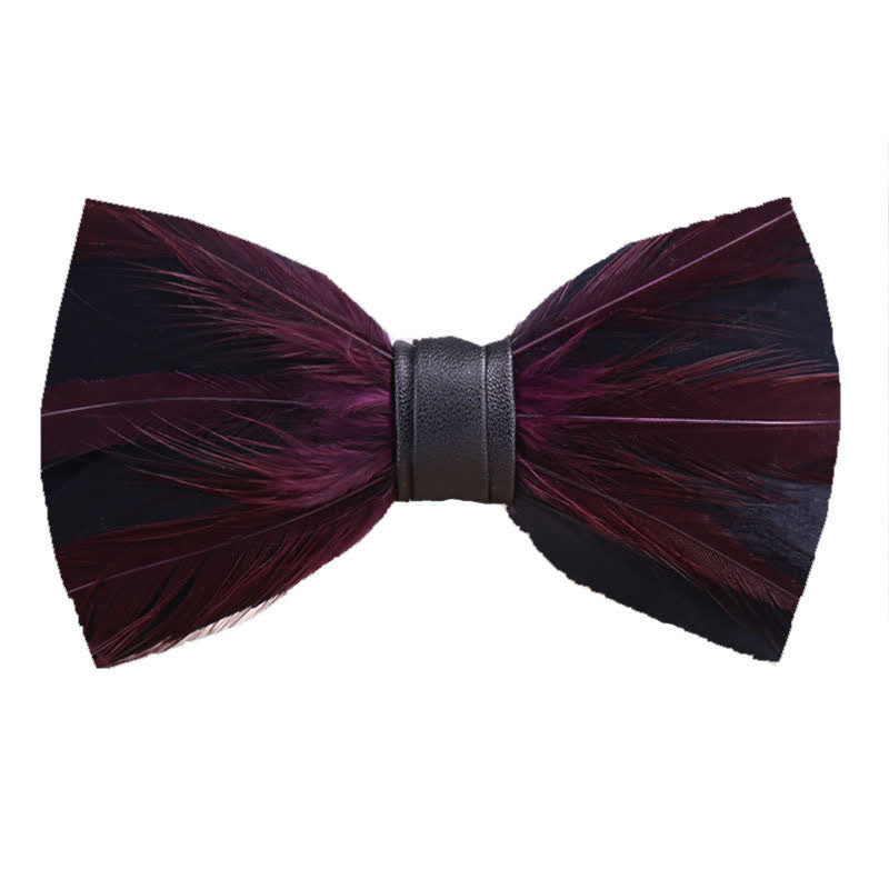 Nœud papillon pré-noué en plumes rouge blanc bordeaux