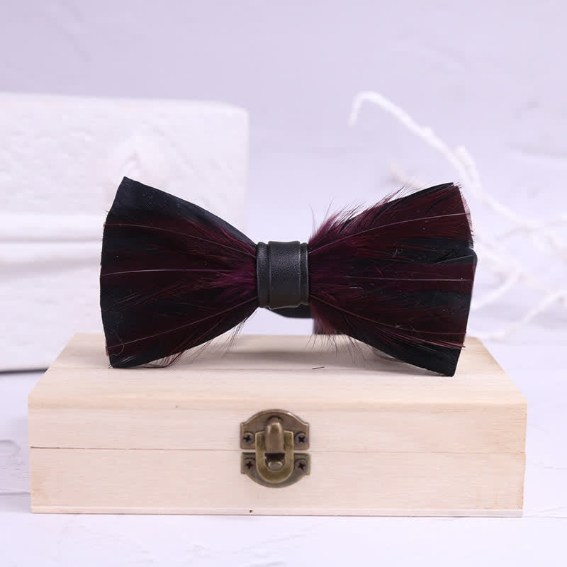 Nœud papillon pré-noué en plumes rouge blanc bordeaux