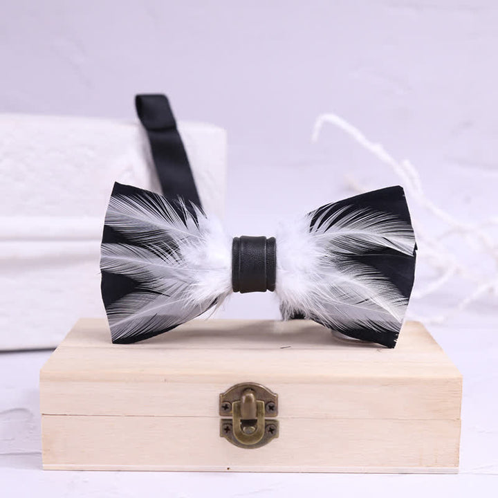 Nœud papillon pré-noué en plumes rouge blanc bordeaux