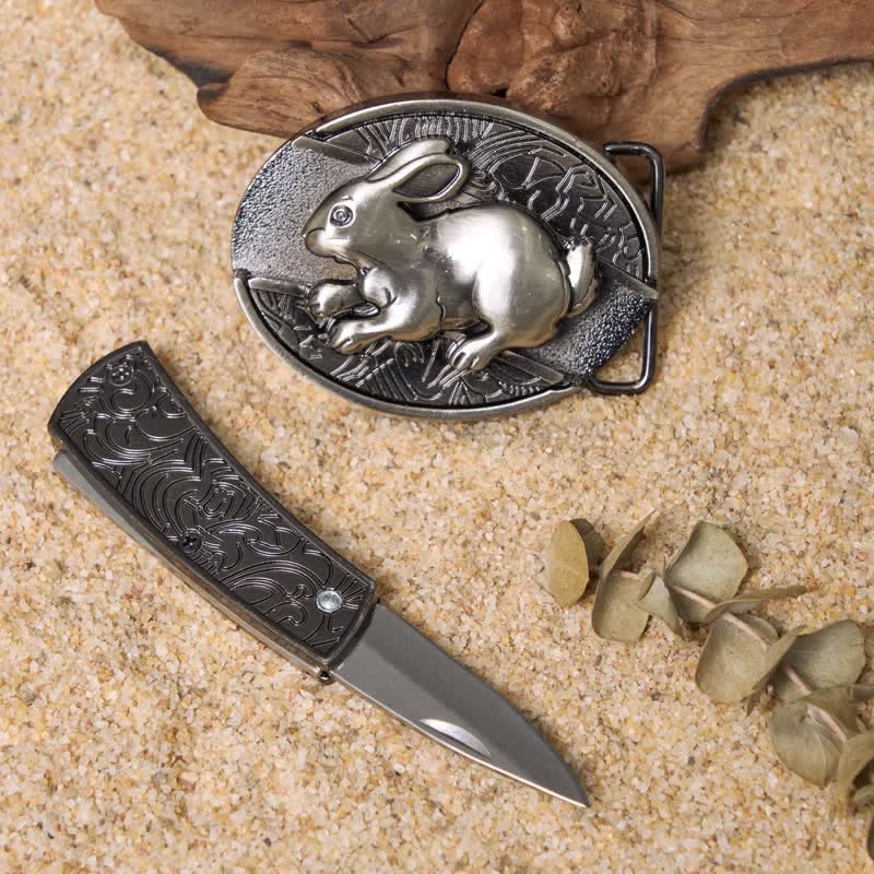 Ensemble de boucles de ceinture en cuir et couteau pliant caché à faire soi-même avec animaux ludiques