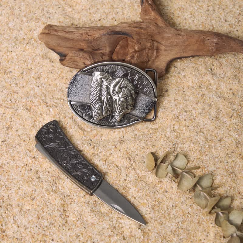 Ensemble de boucles de ceinture en cuir avec couteau pliant caché à faire soi-même Wild Life