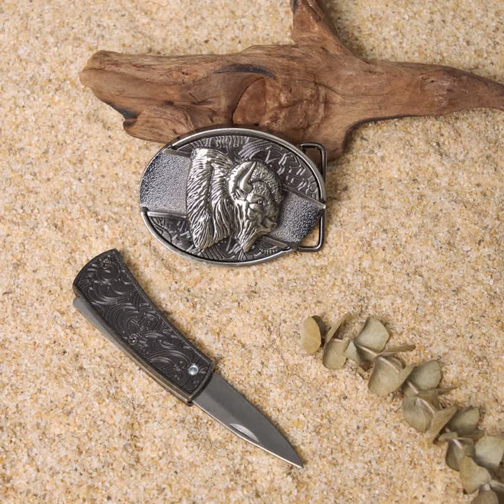 Ensemble de boucles de ceinture en cuir avec couteau pliant caché à faire soi-même Wild Life