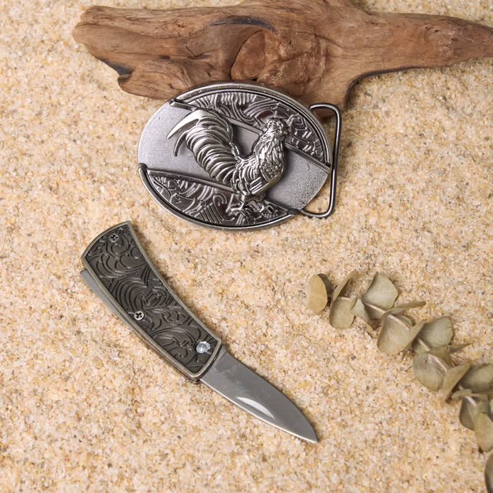 Ensemble de boucles de ceinture en cuir avec couteau pliant caché à faire soi-même Wild Life