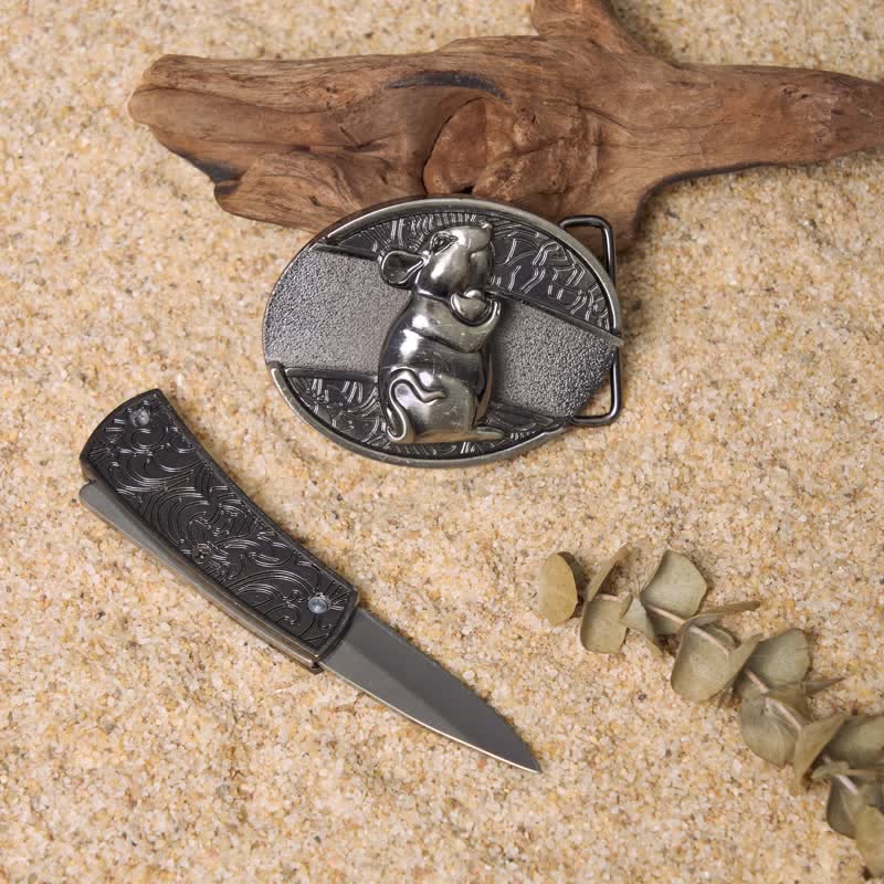 Ensemble de boucles de ceinture en cuir avec couteau pliant caché à faire soi-même Wild Life