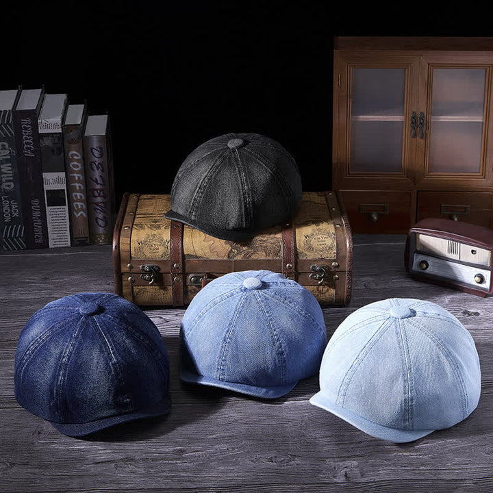 Béret en denim délavé vintage vieilli