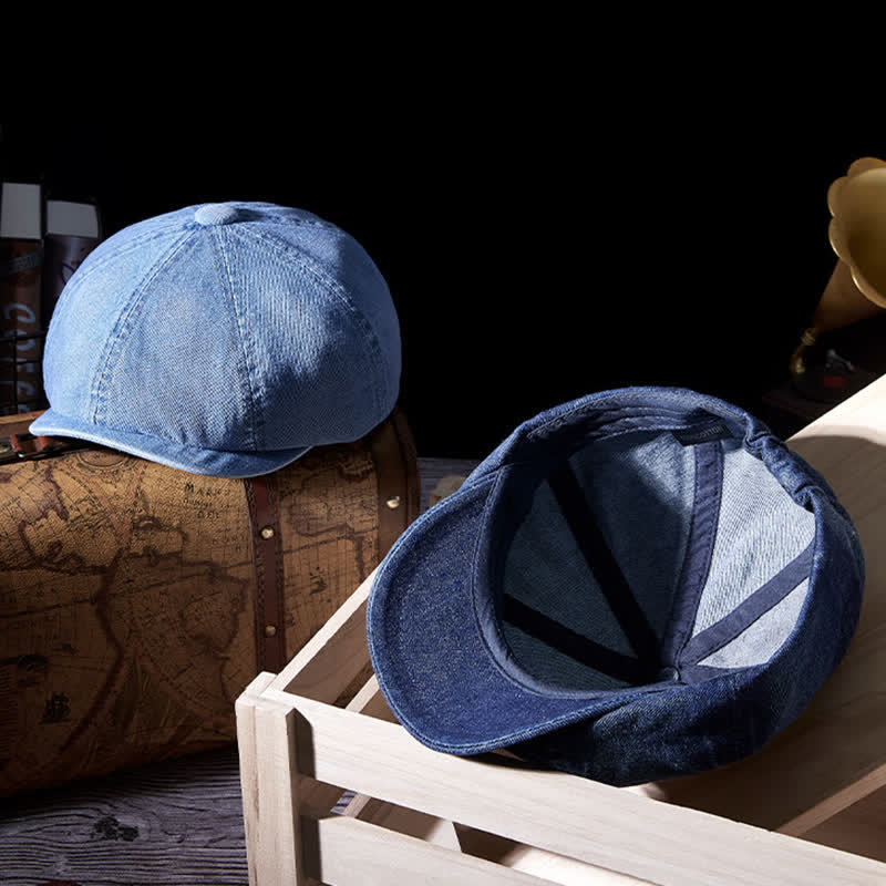 Béret en denim délavé vintage vieilli