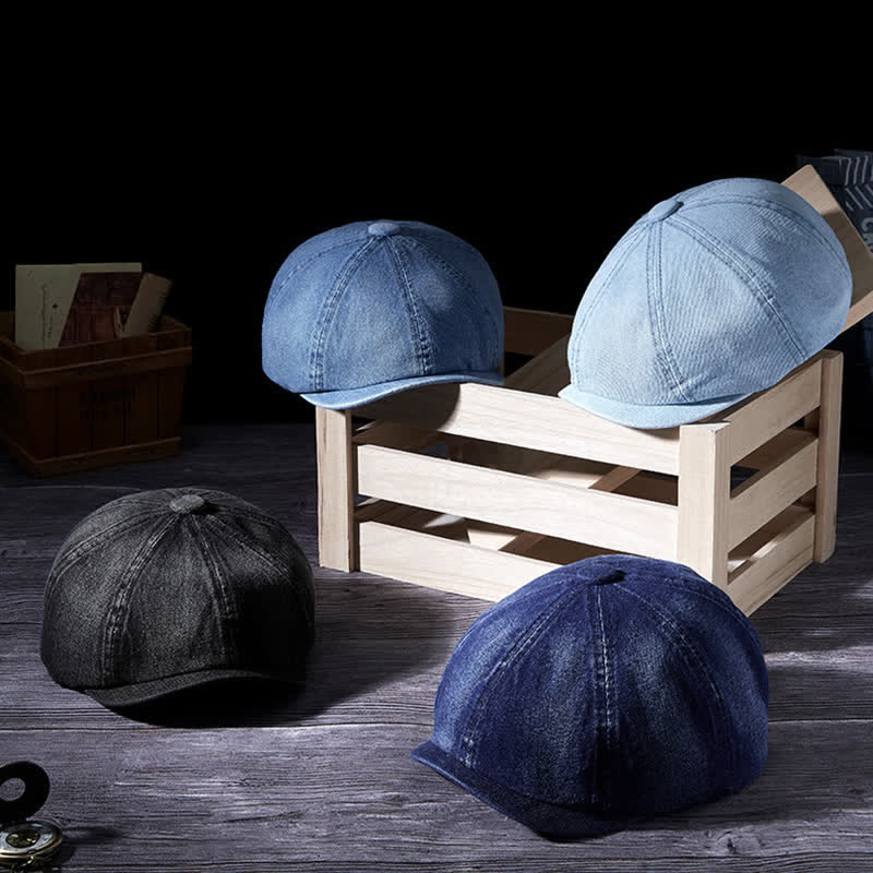 Béret en denim délavé vintage vieilli