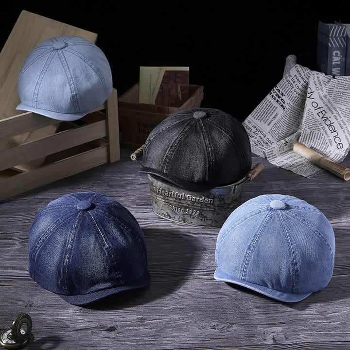 Béret en denim délavé vintage vieilli
