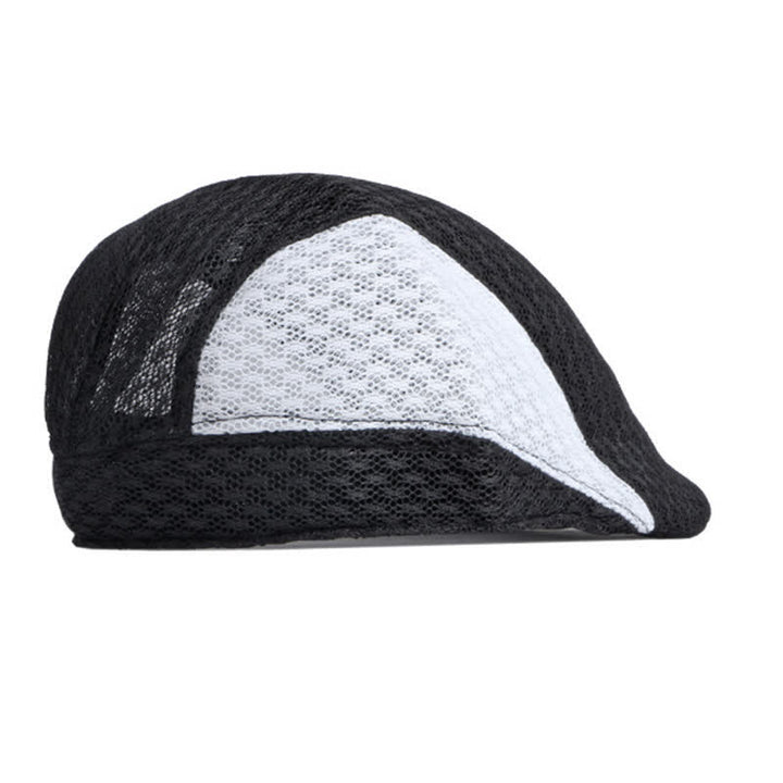 Béret plat d'été en maille creuse noir et blanc