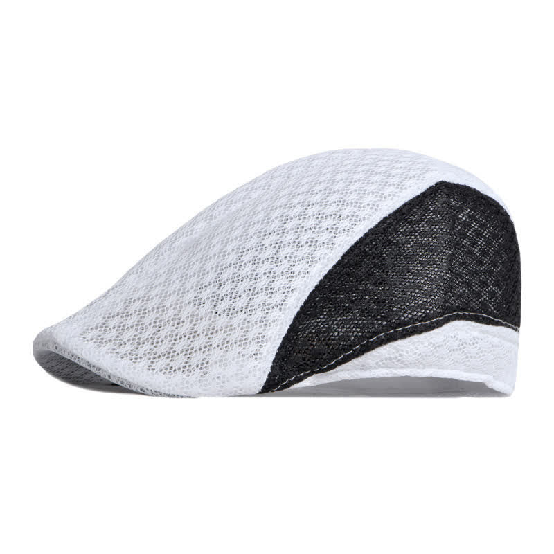 Béret plat d'été en maille creuse noir et blanc