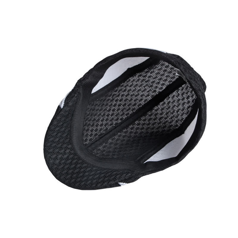 Béret plat d'été en maille creuse noir et blanc