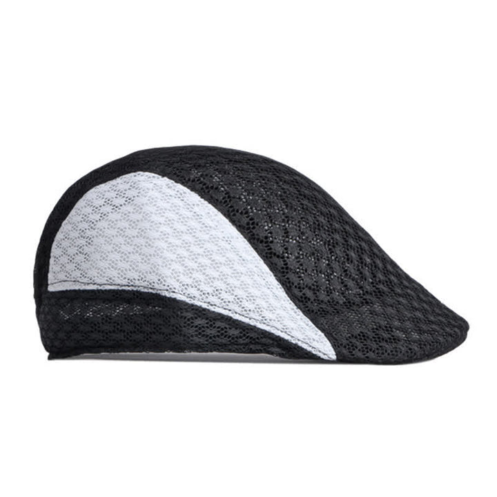 Béret plat d'été en maille creuse noir et blanc