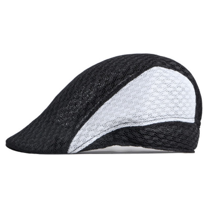 Béret plat d'été en maille creuse noir et blanc