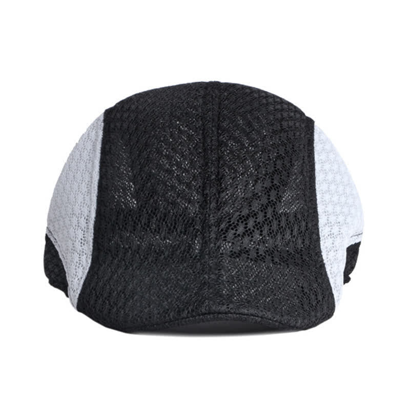 Béret plat d'été en maille creuse noir et blanc