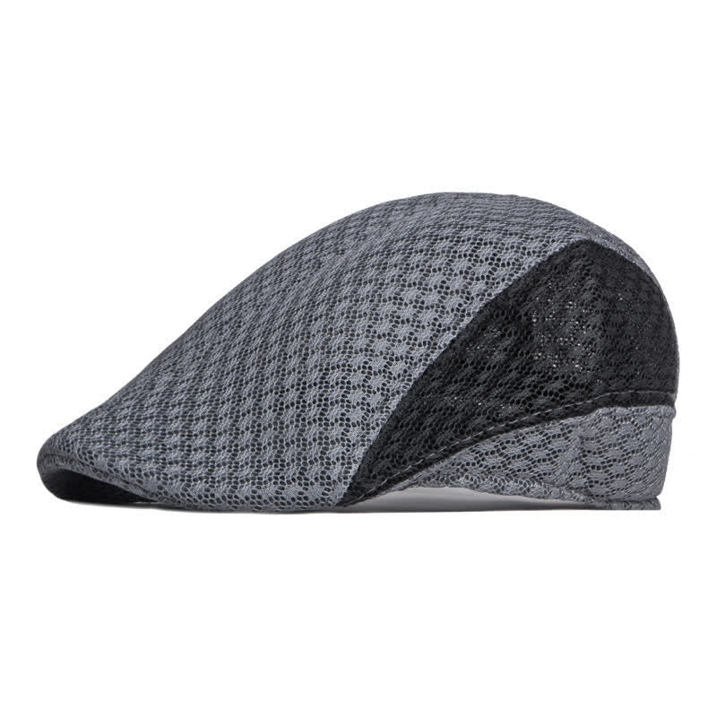 Béret plat d'été en maille creuse noir et blanc