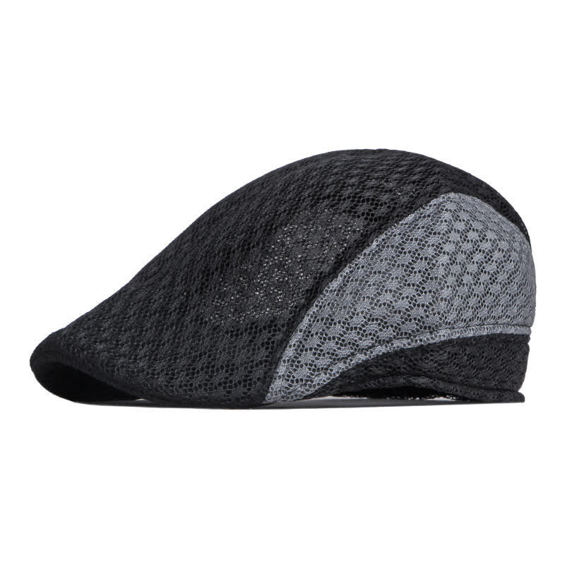Béret plat d'été en maille creuse noir et blanc