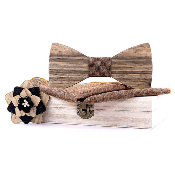 Lot de 3 nœuds papillon en bois de noyer pour homme avec épingle à fleur