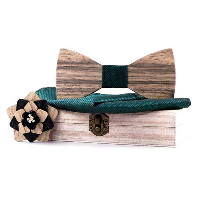 Lot de 3 nœuds papillon en bois de noyer pour homme avec épingle à fleur