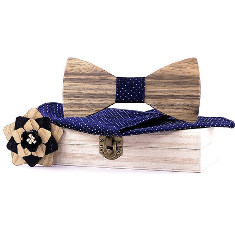 Lot de 3 nœuds papillon en bois de noyer pour homme avec épingle à fleur