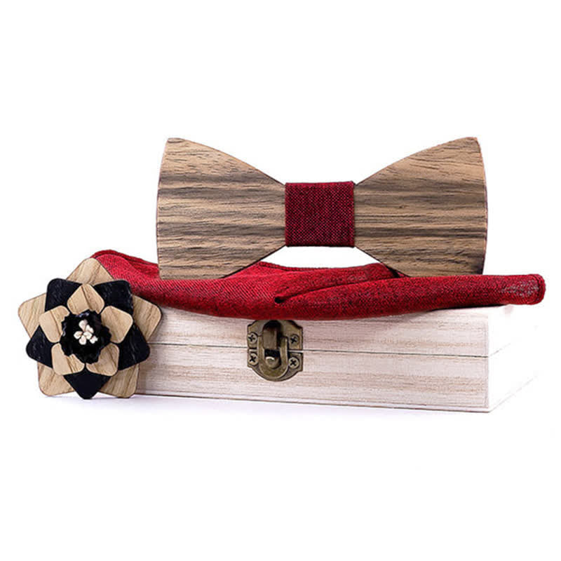 Lot de 3 nœuds papillon en bois de noyer pour homme avec épingle à fleur