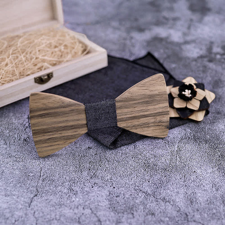Lot de 3 nœuds papillon en bois de noyer pour homme avec épingle à fleur