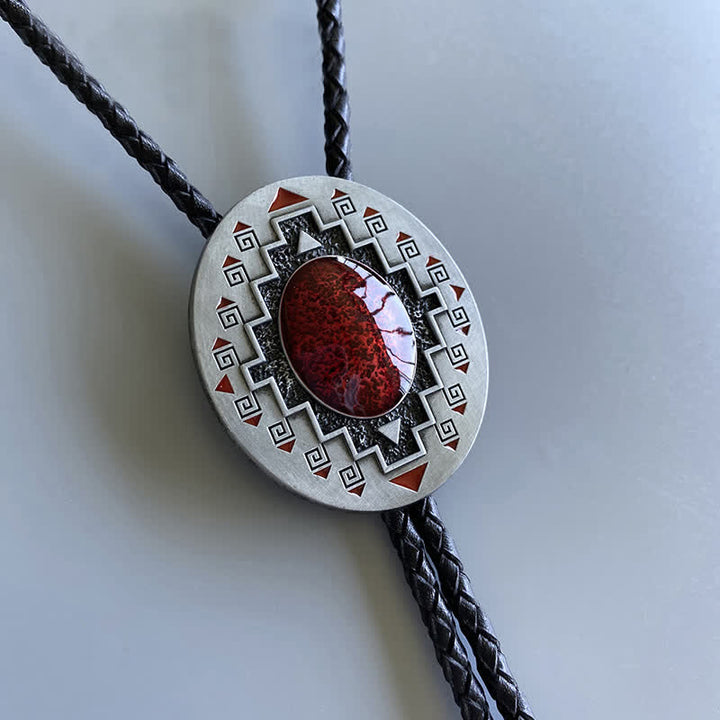 Cravate bolo vintage indienne avec motif totem de rubis