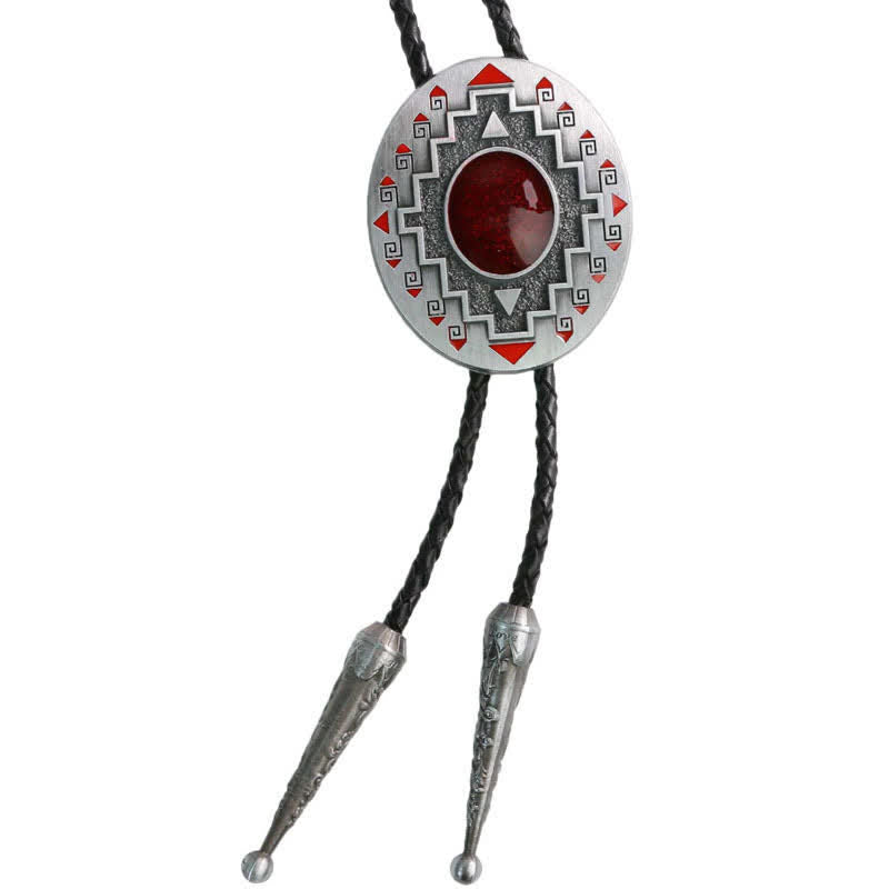 Cravate bolo vintage indienne avec motif totem de rubis