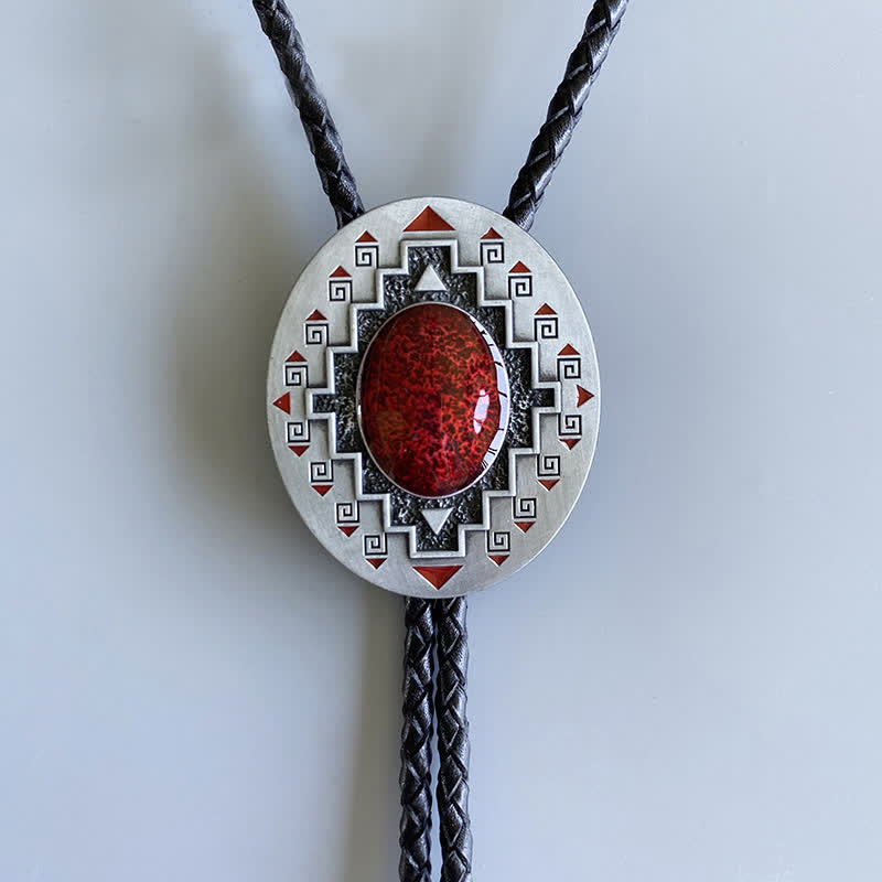 Cravate bolo vintage indienne avec motif totem de rubis