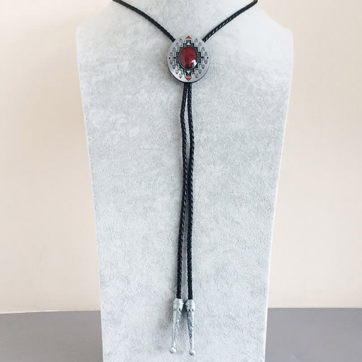 Cravate bolo vintage indienne avec motif totem de rubis