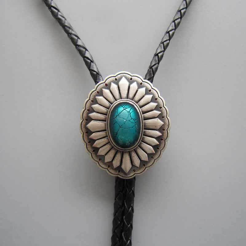 Cravate bolo turquoise style western à motif sunburst