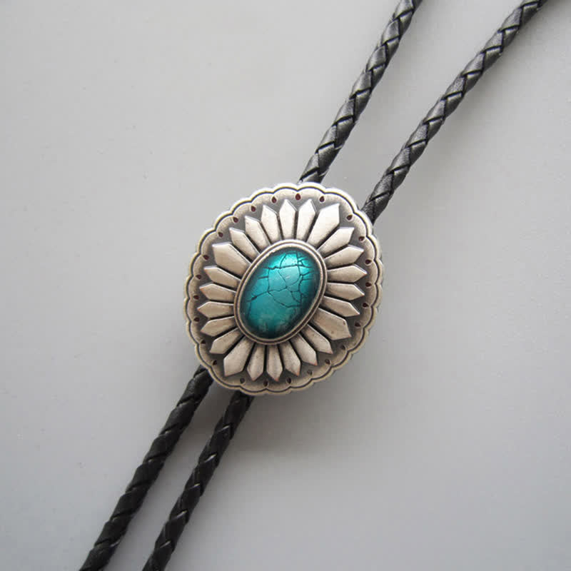 Cravate bolo turquoise style western à motif sunburst