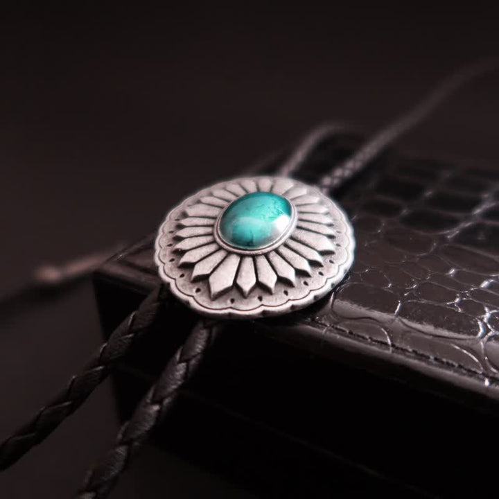Cravate bolo turquoise style western à motif sunburst