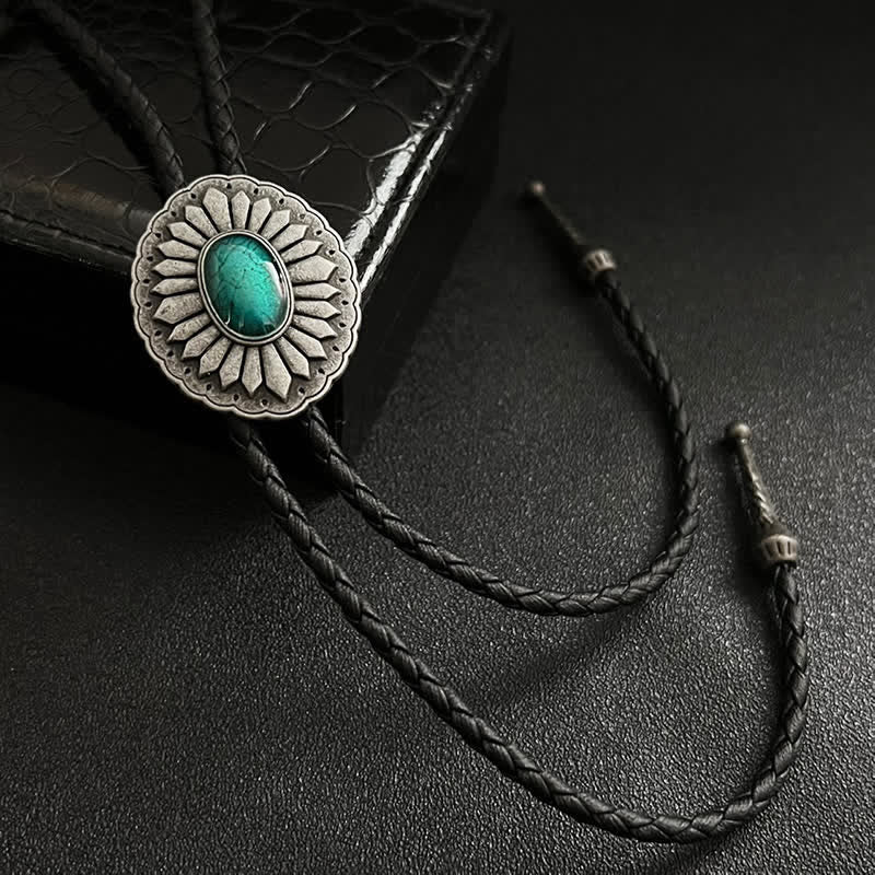 Cravate bolo turquoise style western à motif sunburst