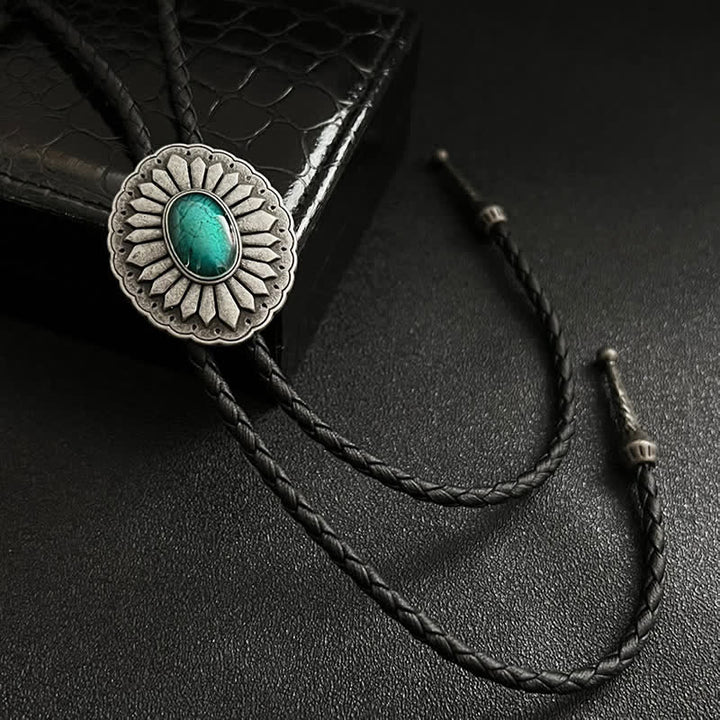 Cravate bolo turquoise style western à motif sunburst