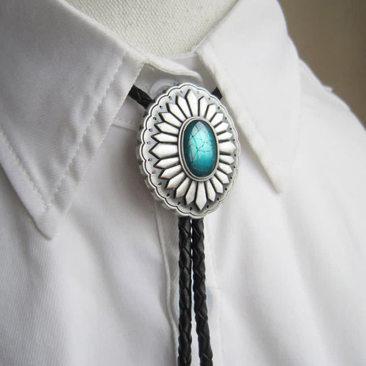 Cravate bolo turquoise style western à motif sunburst