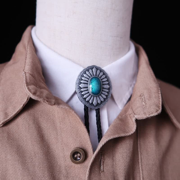 Cravate bolo turquoise style western à motif sunburst