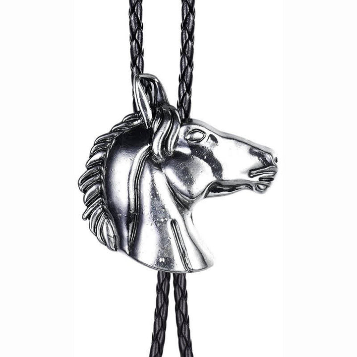 Cravate bolo en cuir de cow-boy à tête de cheval stéréoscopique